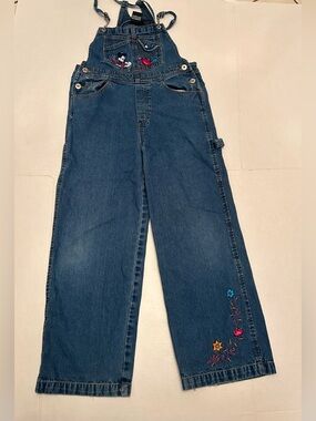 Vintage Disney Mickey Unlimited Overalls Girls Size 10 Blue Denim
